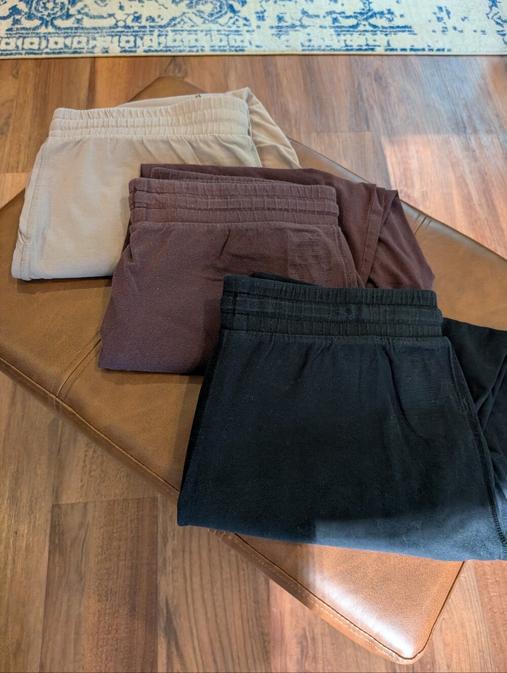 Three Men's Elastic Waist Bottoms - Black, Maroon, Tan